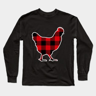 Chicken Red Plaid Pattern Christmas Pajama Funny Gift Long Sleeve T-Shirt